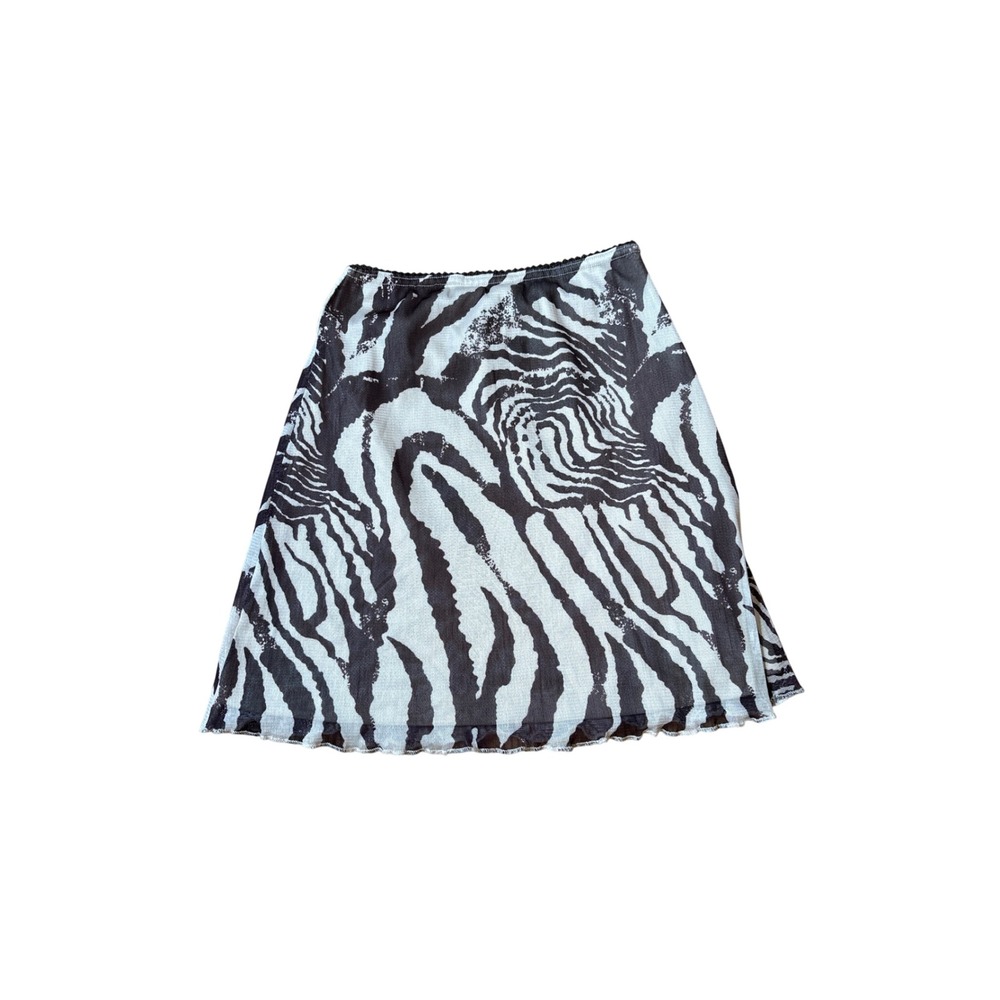 Princess‎ Polly Mini Skirt Women Brown Zebra Print Mesh Lettuce Hem SIZE 2